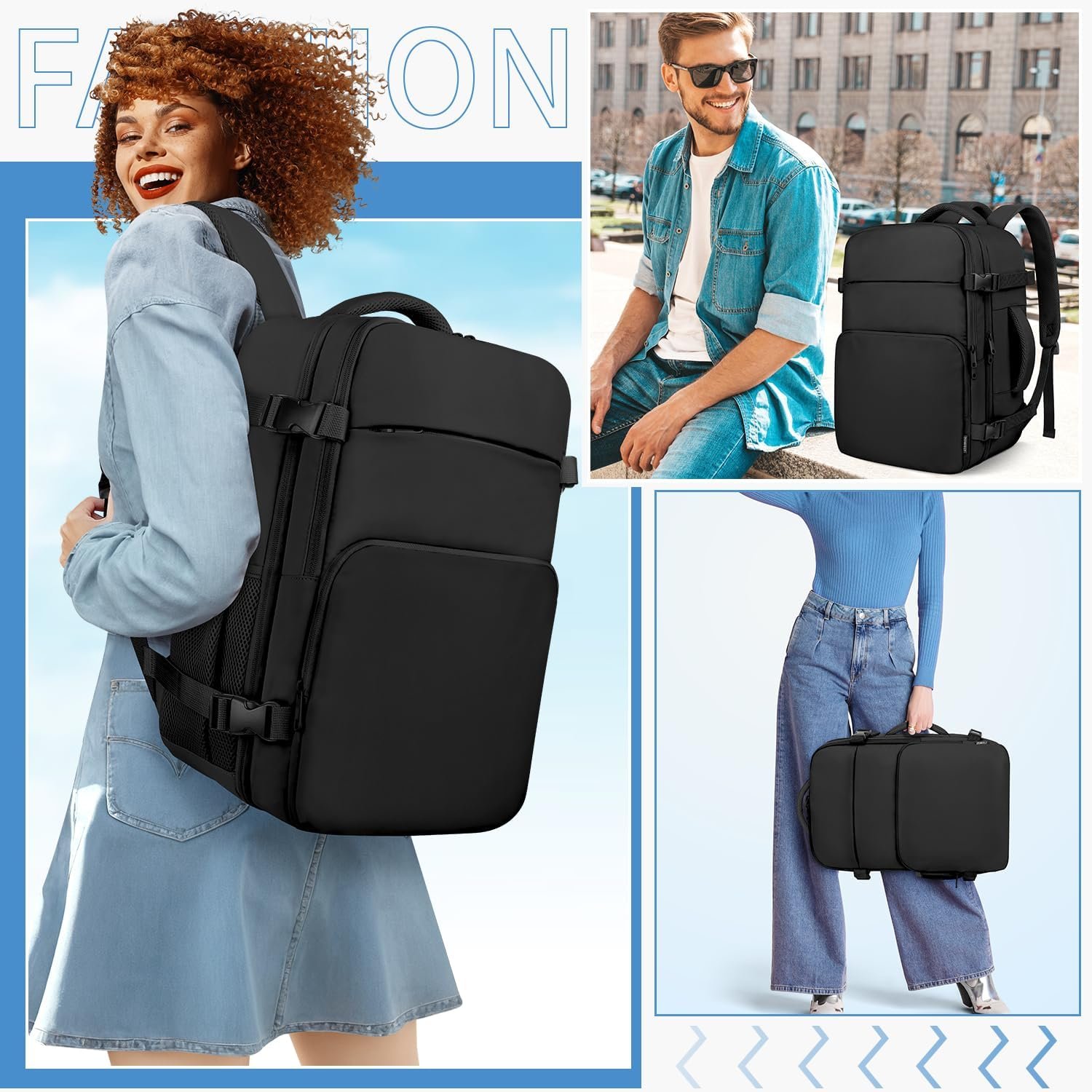 ZOMFELT Travel Backpack for Women Men, Carry on Backpack, TSA 15.6 inch Laptop Backpack Flight Approved, Personal Item Travel Bag Nurse Bag Casual Daypack for School Weekender Business Trip, Black - Image 6