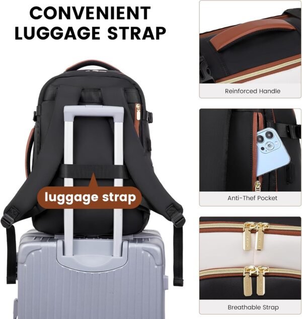 LOVEVOOK Travel Backpack for Women & Men, 40L Carry On Backpack, Personal Item Bag with 3 Packing Cubes, Business Weekender Overnight Luggage Daypack, Fits 17 Inch Laptop, Black Beige - Image 6