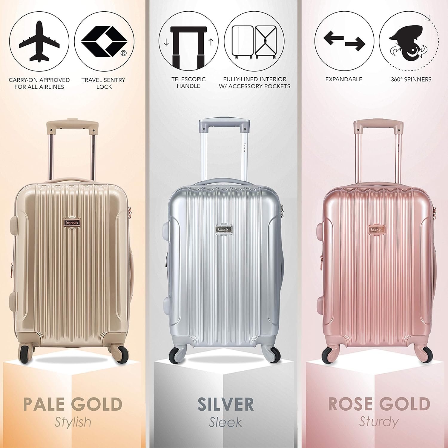 kensie Women's Alma Hardside Spinner Luggage, Rose Gold, Carry-On 20-Inch - Image 5