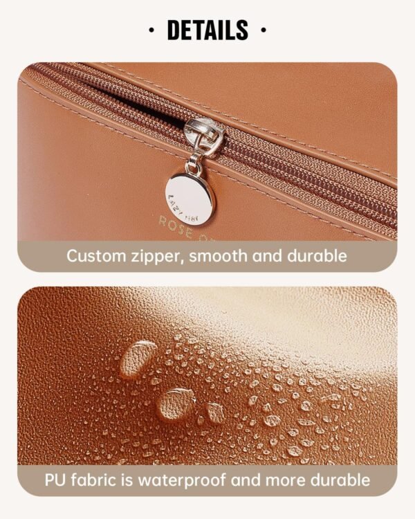 EACHY Travel Makeup Bag,Large Capacity Cosmetic Bags for Women,Waterproof Portable Pouch Open Flat Toiletry Bag Make up Organizer with Divider and Handle - Image 6