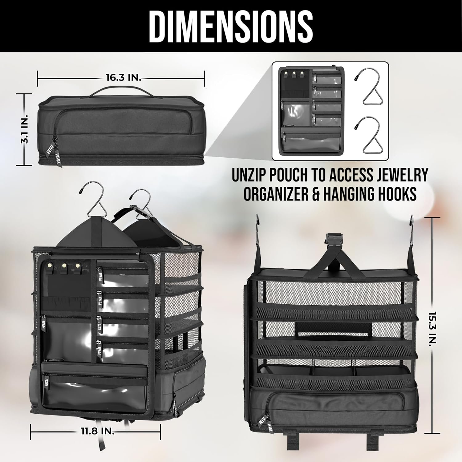 Voyaj Hanging Suitcase Organizer for Travel - Carry on Closet Suitcase, Hanging Luggage Organizers for Suitcase, Hanging Travel Organizer - Easily Fits Carry On Luggage for Wrinkle Free Packing - Image 4