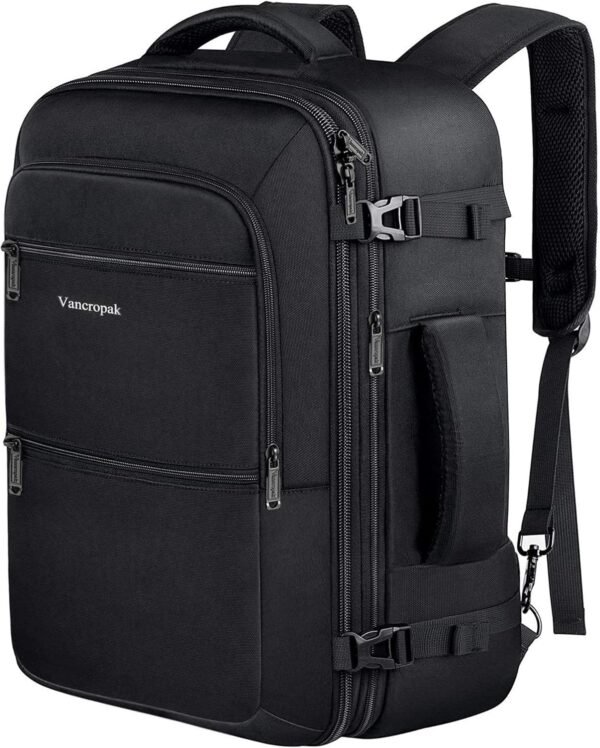 Vancropak Carry On Backpack, 40L Expandable Extra Large Travel Backpack, Flight Approved Water Resistant Luggage Suitcase Daypack, Lightweight Personal Business Weekender Bag for Men & Women, Black - Image 2