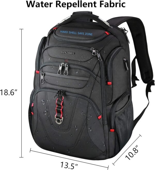 KROSER TSA Friendly Travel Laptop Backpack 17.3 inch XL Computer Backpack Water-Repellent College Daypack Business Backpack with RFID Pockets & USB Port for Men/Women-Black - Image 3