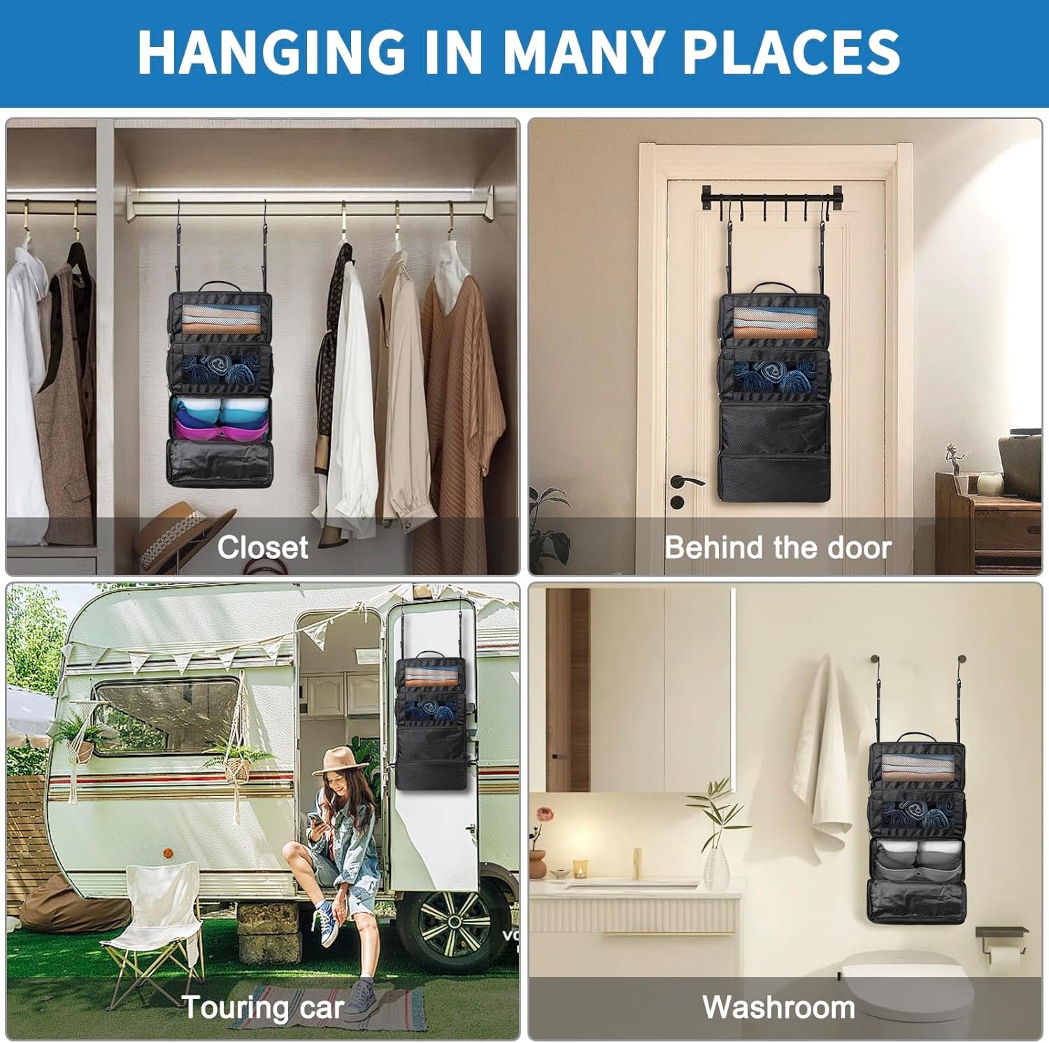 esouler Suitcase Organizer,Travel Packing Organizers Portable Hanging Travel Shelves Collapsible luggage organizers for suitcase Black - Image 7