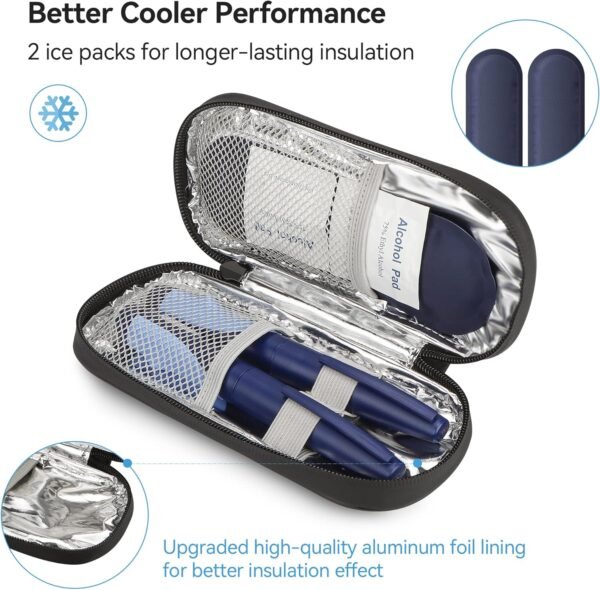 Insulin Pen Cooler Travel Case Diabetic Medication Insulated Cool Organizer with 2 Reusable Ice Packs for Insulin Pen and Other Diabetic Supplies, for the Daily Life and Trip(Black) - Image 3