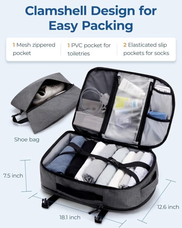 BAGSMART Travel Backpack for Women Men, 40L Flight Approved Carry on Backpack with Shoe Bag, TSA Large Personal Item Backpack with 17 Inch Laptop Compartment, Weekender Suitcase for Travel, Grey - Image 5
