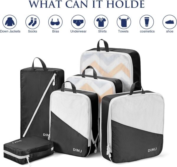 DIMJ Compression Packing Cubes,Travel Packing Cubes for Suitcase 7 Set Travel Luggage Organizer Compression Packing Cubes luggage cubes With Shoe Bag/Laundry Bag/Underwear Bag (Black) - Image 5
