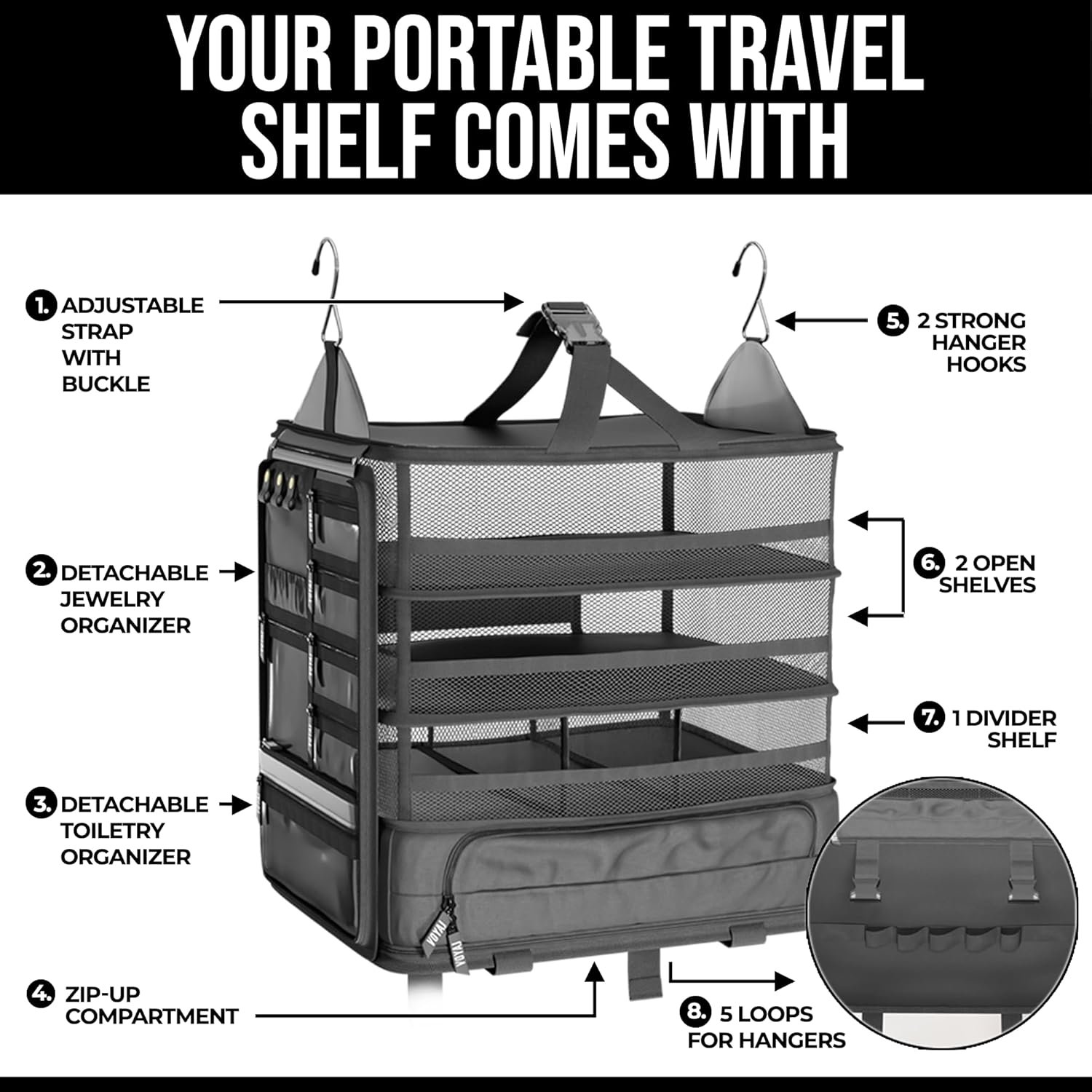 Voyaj Hanging Suitcase Organizer for Travel - Carry on Closet Suitcase, Hanging Luggage Organizers for Suitcase, Hanging Travel Organizer - Easily Fits Carry On Luggage for Wrinkle Free Packing - Image 3