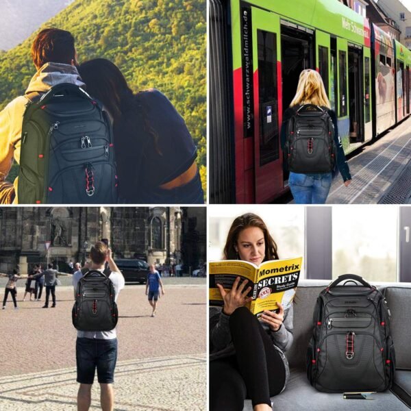KROSER TSA Friendly Travel Laptop Backpack 17.3 inch XL Computer Backpack Water-Repellent College Daypack Business Backpack with RFID Pockets & USB Port for Men/Women-Black - Image 8