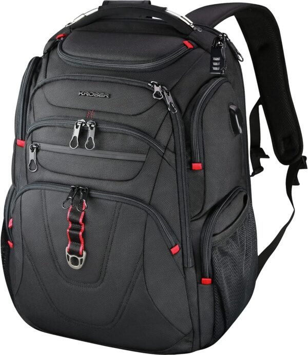 KROSER TSA Friendly Travel Laptop Backpack 17.3 inch XL Computer Backpack Water-Repellent College Daypack Business Backpack with RFID Pockets & USB Port for Men/Women-Black - Image 2
