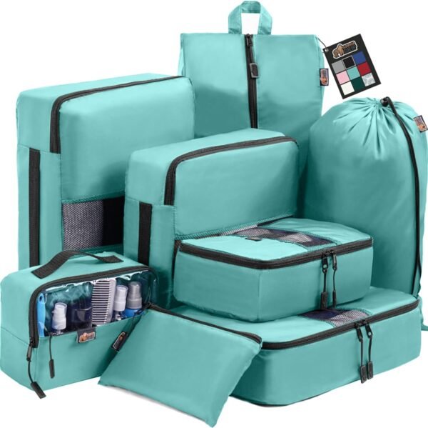 Gorilla Grip 8 Set Packing Cubes, Travel Essentials for Suitcases, Breathable Mesh Organizer Bags for Clothes Toiletries Shoes and Laundry, Luggage and Backpack Carry On Airplane Accessories Turquoise - Image 2