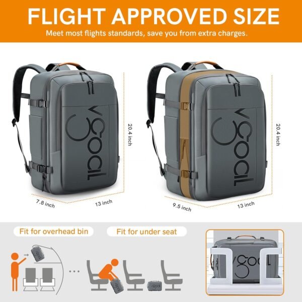 VGOAL Large Travel Backpack For Women Men, Carry On Backpack, 40L Travel Backpack Flight Approved Weekender Backpack Luggage Suitcase Backpack Expandable With 4 Packing Cubes - Image 3
