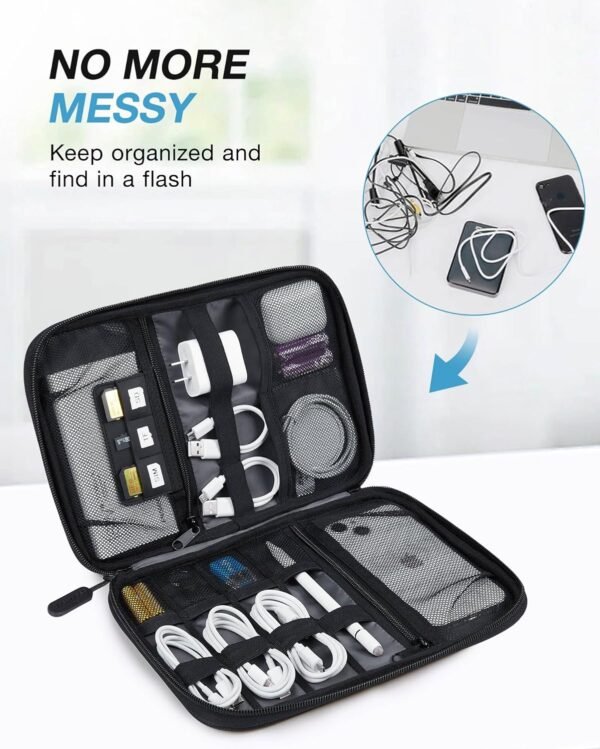 BAGSMART Electronics Organizer Travel Case, Small Cable Organizer Bag for Essentials, Tech Organizer as Accessories, Cord Organizer for Phone, Power Bank, SD Card, Black - Image 3