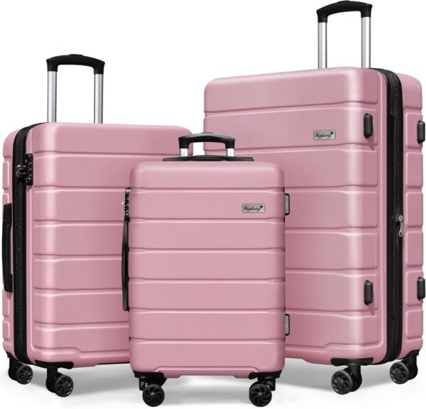 Explorer Lightweight Hardside Expandable Luggage Spinner Wheels Suitcase W/TSA Lock, Pink, 3 Piece Set - Image 2