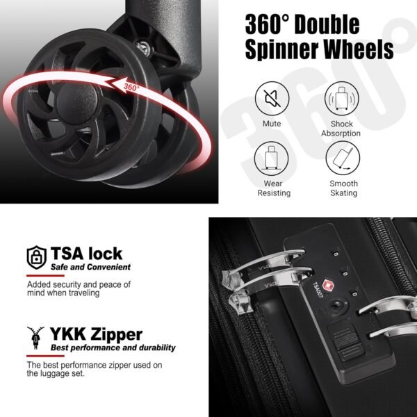 Classic Light Weight Hardside Expandable Spinner Wheels Luggage Suitcase W/TSA Lock, Black, Carry on-3 Pieces - Image 7