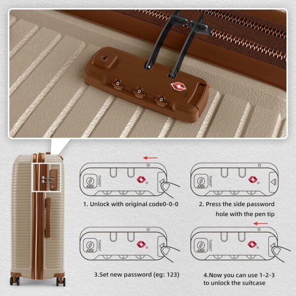 LEAVES KING Luggage Sets 5 Piece, Expandable(Only 24"&28") PP Suitcase with Spinner Wheels, Durable Luggage Sets Clearance Carry On Luggage Suitcase Set For Women Men, Cream - Image 5