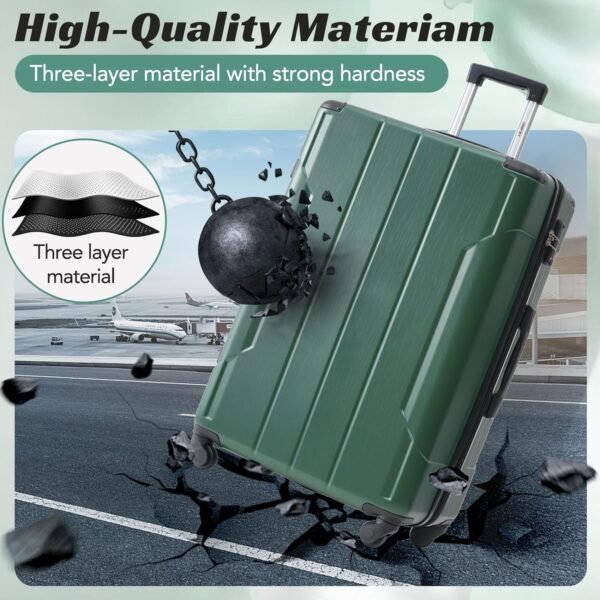 Merax Luggage Expandable Lightweight Spinner Suitcase with Corner Guards (Green1), 3-Piece Set (20/24/28) - Image 6