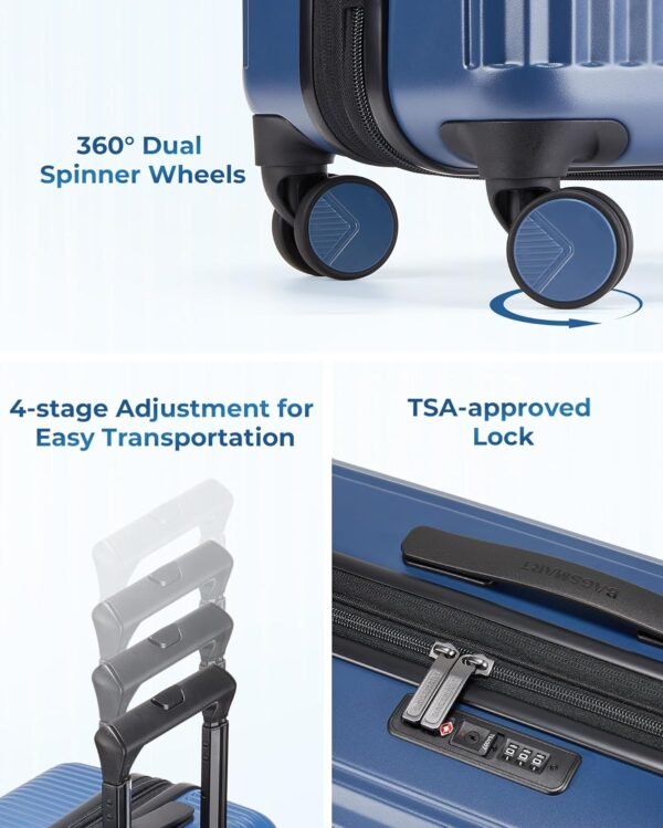BAGSMART Carry On Luggage 22x14x9 Airline Approved with Spinner Wheels,100% PC Hardside Expandable Luggage with TSA Lock for Trips, 20 Inch Rolling Suitcases for Men Women,Blue - Image 7