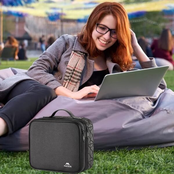 MATEIN Cable Organizer Bag, Waterproof Travel Electronic Storage with Adjustable Divider, Shockproof Portable Double Layer Tech Bag Carrying Case for Cord, Earbuds, Charger, SD Card, Tech Gifts, Black - Image 7