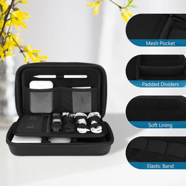 ProCase Hard Travel Electronic Organizer Case for MacBook Power Adapter Chargers Cables Power Bank Apple Magic Mouse Apple Pencil USB Flash Disk SD Card Small Portable Accessories Bag -L, Black - Image 4