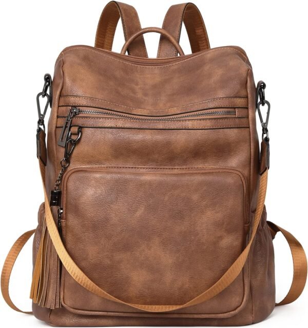 CLUCI Backpack Purse for Women Large Womens Backpack Leather Travel Backpack Fashion Backpack Purse Designer Ladies Shoulder Bags with Tassel Two-toned Brown - Image 9