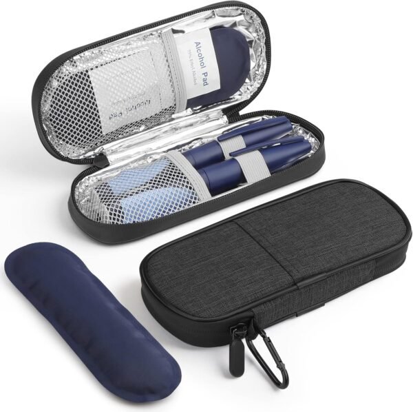 Insulin Pen Cooler Travel Case Diabetic Medication Insulated Cool Organizer with 2 Reusable Ice Packs for Insulin Pen and Other Diabetic Supplies, for the Daily Life and Trip(Black) - Image 2