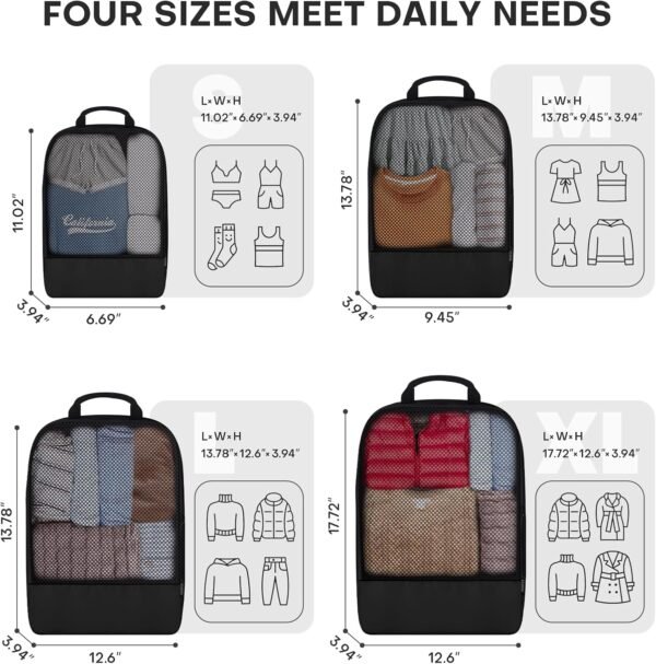 Compression Packing Cubes for Suitcases, 4 Pcs Set Packaging Bags Space Saving Travel Essentials, Compressible Expandable Luggage Organizer Bags Set for Carry On - Image 3