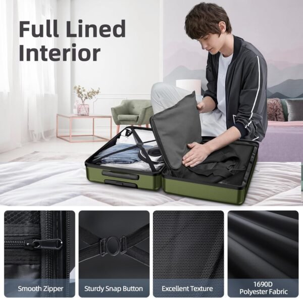 BEOW Luggage Sets 4 Piece, Expandable Luggage Sets with Spinner Wheels, TSA Lock Suitcases with Carry on Luggage (Olive Green) - Image 7