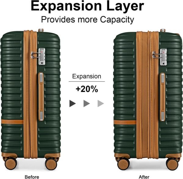 Joyway Luggage Set 3 Piece Suitcase Sets with Spinner Wheel,Lightweight Hardside Expandable Travel Laggage with TSA Lock (20/24/28 Green brown NEW - Image 4