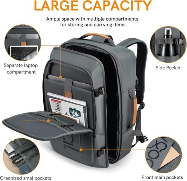 VGOAL Large Travel Backpack For Women Men, Carry On Backpack, 40L Travel Backpack Flight Approved Weekender Backpack Luggage Suitcase Backpack Expandable With 4 Packing Cubes - Image 5
