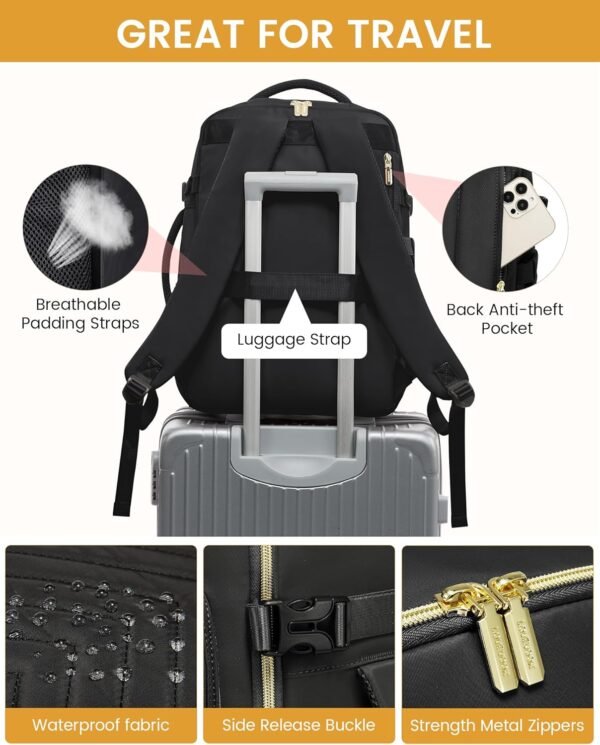 LOVEVOOK Large Travel Backpack for Women, Carry On Bag Backpack Flight Approved, 40L TSA Personal Item Travel Bag with 3 Packing Cubes, Waterproof 17 Inch Laptop Hiking Casual Bag Backpack - Image 7