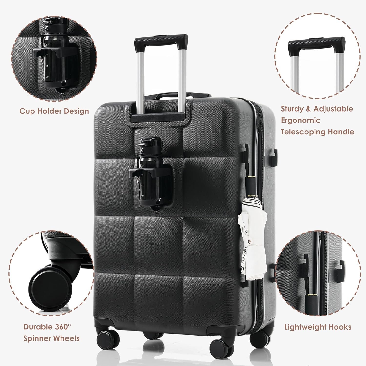 Merax 3 Piece ABS Hardside Luggage Sets Expandable Spinner Wheels Suitcase with TSA, Dark Grey, 20/24/28 Inch - Image 3