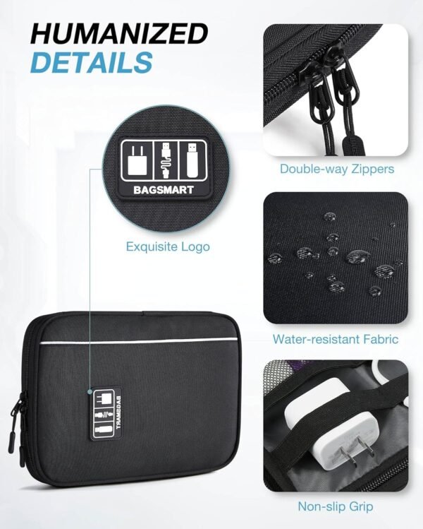 BAGSMART Electronics Organizer Travel Case, Small Cable Organizer Bag for Essentials, Tech Organizer as Accessories, Cord Organizer for Phone, Power Bank, SD Card, Black - Image 5
