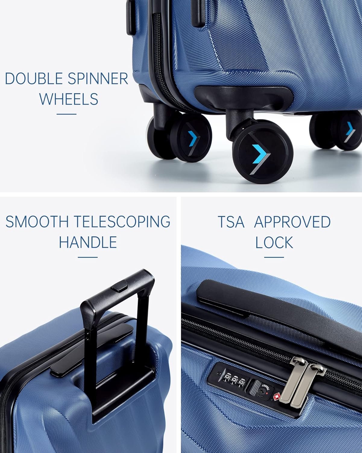BAGSMART Carry On Luggage 22x14x9 Airline Approved,PC Hardside Suitcase,20 Inch Luggage with Spinner Wheels, Travel Luggage Hard Shell Lightweight Suitcases for Men Women,Navy Blue - Image 3