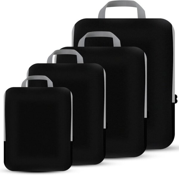 4 Set Compression Packing Cubes Travel - Travel Accessories Expandable Packing Organizers for Carry On - Essentials Luggage Travel Bags - Black - Image 2