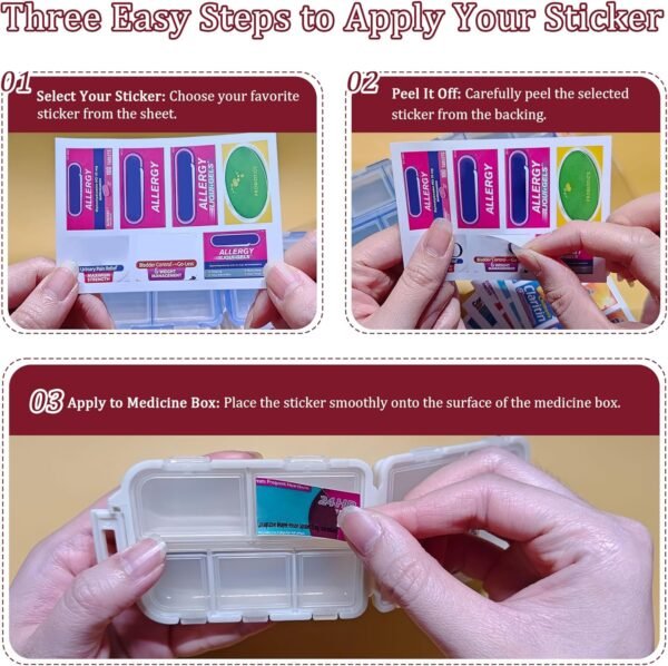 Pill Organizer with Medicine Labels 161 Labels Travel Daily Pill Container Mini Medication Organizer Storage Pill Organizer Travel Essentials Pill Case 7 Day Pill Organizer (Pink, 1 Pack) - Image 3