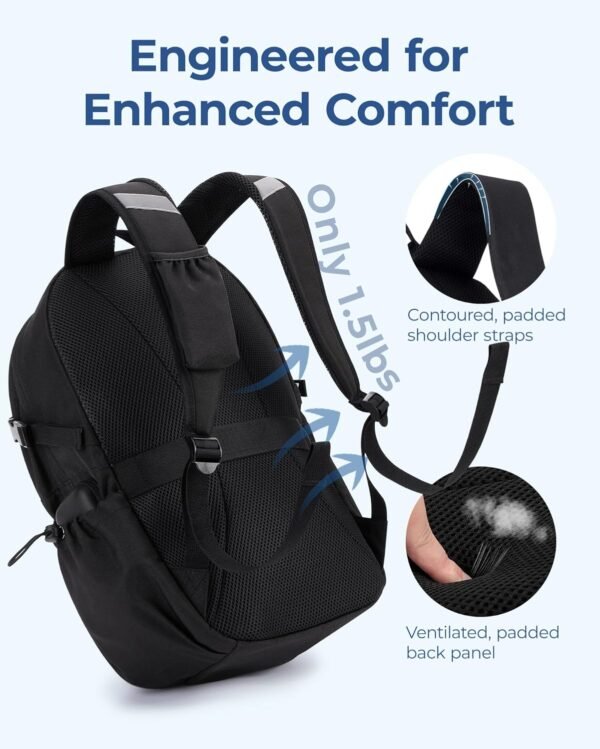 BAGSMART Travel Backpack for Men and Women, Lightweight 15.6" Sport Bag, Large Weekender Bag, Water Resistant Stylish Casual Bookbag for Flight, College, Outdoor, Black - Image 6