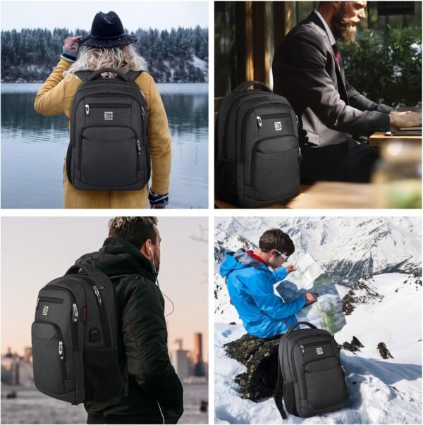 Laptop Backpack,Business Travel Anti Theft Slim Durable Laptops Backpack with USB Charging Port,Water Resistant College Computer Bag for Women & Men Fits 15.6 Inch Laptop and Notebook - Black - Image 8