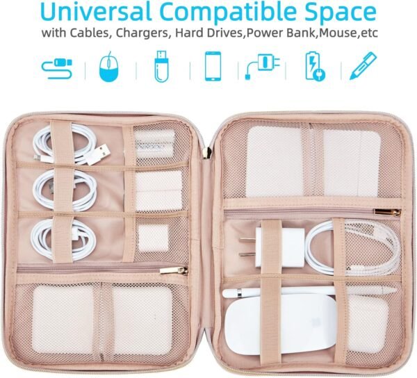 NISHEL Travel Cord Organizer Case,Tech Electronic Case, Travel Essentials for Charger, Cable, Phone, Hard Drive, USB, SD Card, Pink - Image 3