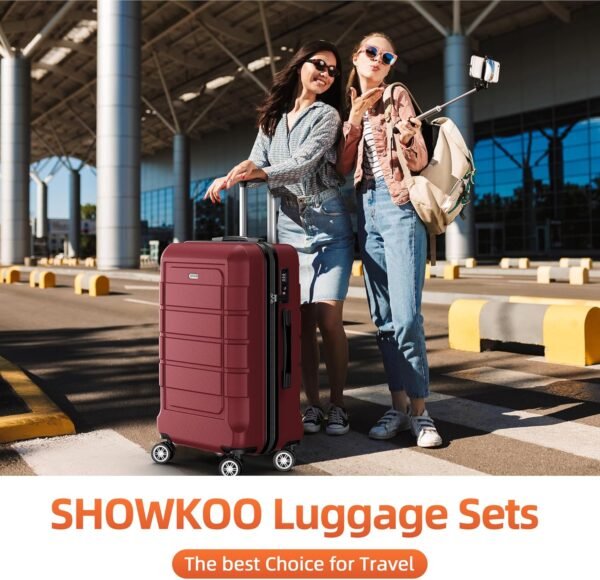 SHOWKOO Luggage Sets Expandable PC+ABS Durable Suitcase Double Wheels TSA Lock 3pcs Red Wine - Image 3