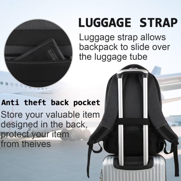 Laptop Backpack,Business Travel Anti Theft Slim Durable Laptops Backpack with USB Charging Port,Water Resistant College Computer Bag for Women & Men Fits 15.6 Inch Laptop and Notebook - Black - Image 7