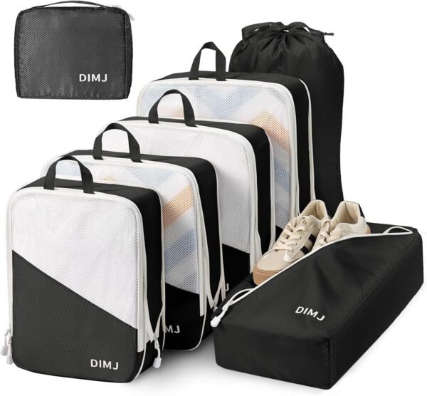 DIMJ Compression Packing Cubes,Travel Packing Cubes for Suitcase 7 Set Travel Luggage Organizer Compression Packing Cubes luggage cubes With Shoe Bag/Laundry Bag/Underwear Bag (Black) - Image 2
