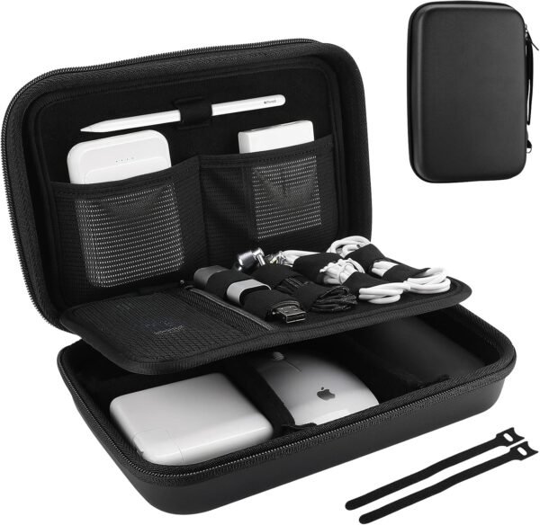 ProCase Hard Travel Electronic Organizer Case for MacBook Power Adapter Chargers Cables Power Bank Apple Magic Mouse Apple Pencil USB Flash Disk SD Card Small Portable Accessories Bag -L, Black - Image 2