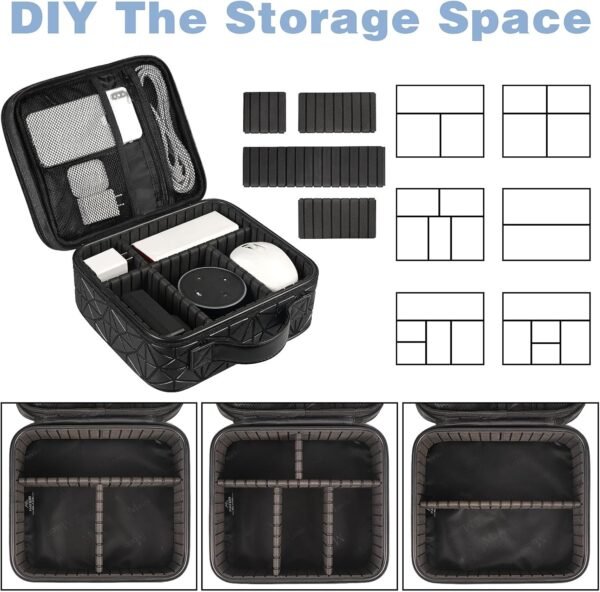 MATEIN Cable Organizer Bag, Waterproof Travel Electronic Storage with Adjustable Divider, Shockproof Portable Double Layer Tech Bag Carrying Case for Cord, Earbuds, Charger, SD Card, Tech Gifts, Black - Image 5