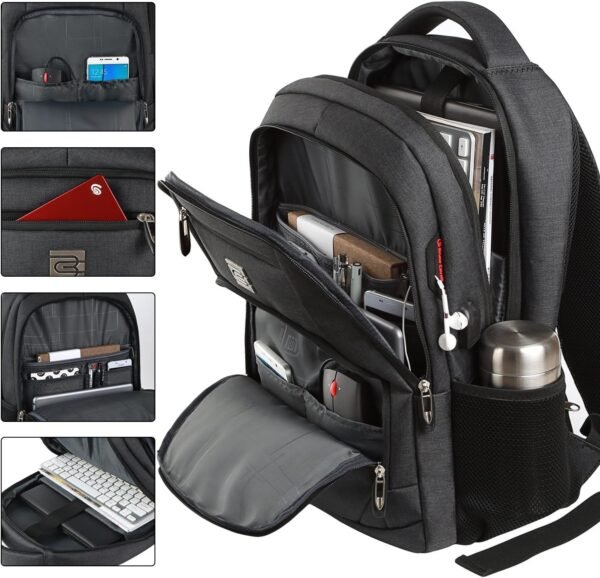 Laptop Backpack,Business Travel Anti Theft Slim Durable Laptops Backpack with USB Charging Port,Water Resistant College Computer Bag for Women & Men Fits 15.6 Inch Laptop and Notebook - Black - Image 3