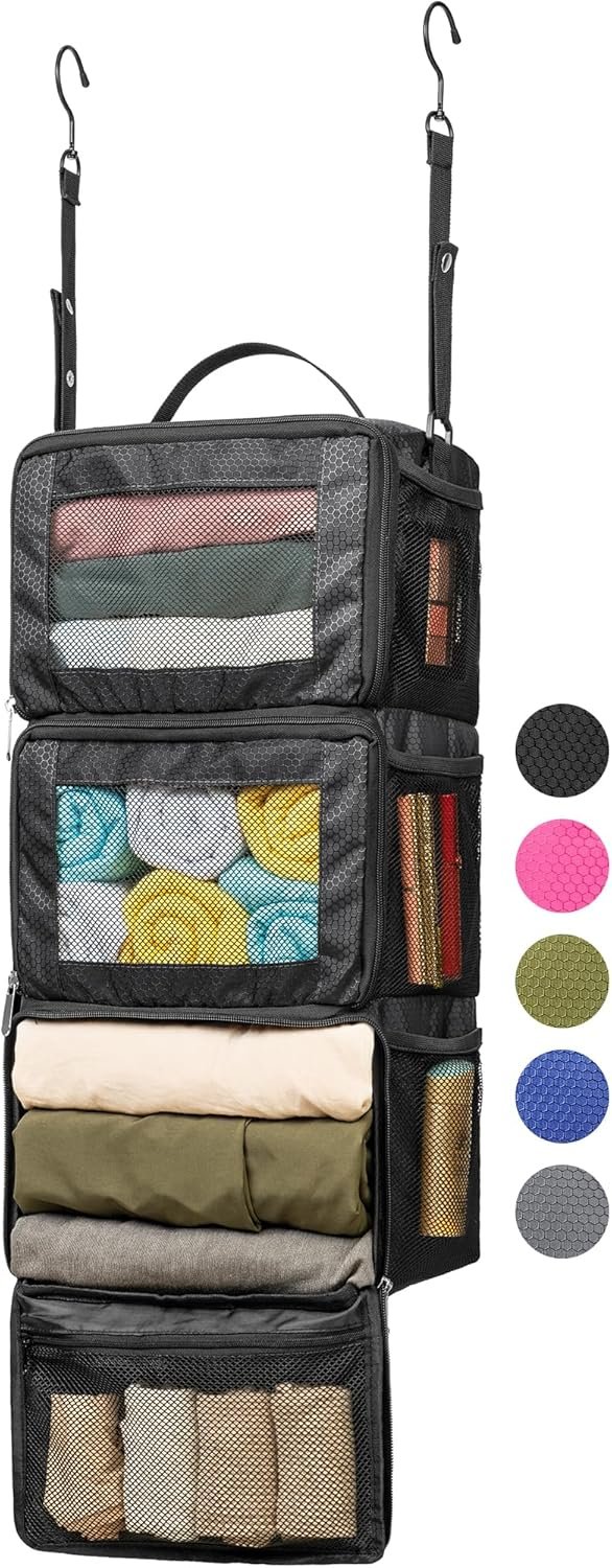 Suitcase Organizer, HangingTravel Organizer Carry On Luggage Organizer, Portable Hanging Shelves Packing Cubes for Cruise Ship Essentials, Small, Black - Image 2