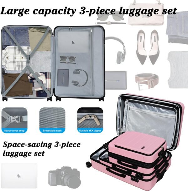 SmileLine Hardside Expandable Luggage W/Quick Access Front Open Pocket Lightweight Carry-on with Makeup Bag, Pink, 4 Piece Set - Image 7