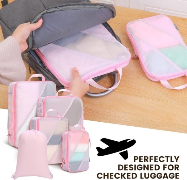 Compression Packing Cubes Set of 6, Travel Luggage Organizer for Suitcase, Packing Organizers for Travel Accessories, Breathable See Through Mesh, Durable, Lightweight, for Travel - Image 6