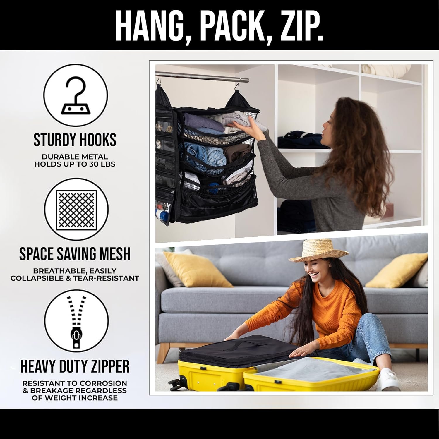 Voyaj Hanging Suitcase Organizer for Travel - Carry on Closet Suitcase, Hanging Luggage Organizers for Suitcase, Hanging Travel Organizer - Easily Fits Carry On Luggage for Wrinkle Free Packing - Image 5