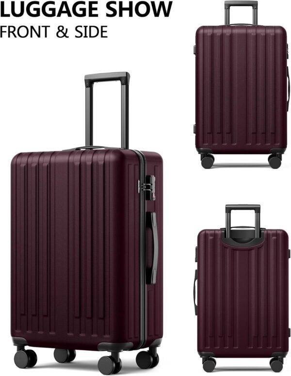3 Piece Luggage Set, Hardside Lightweight Suitcase Sets with Spinner Wheels (20inch/24inch/28inch,Wine) - Image 7